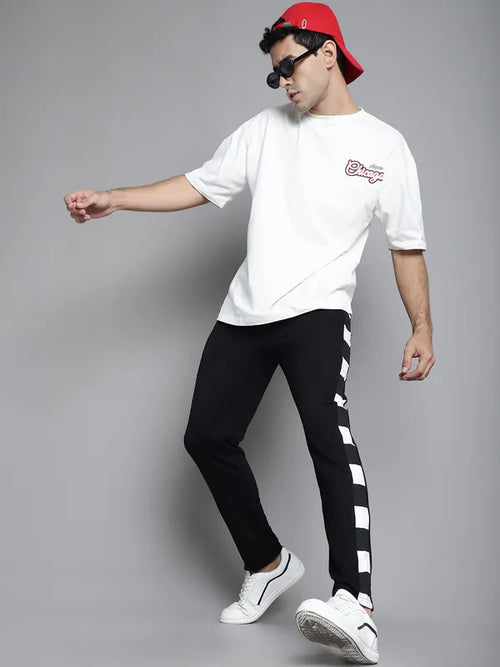 Black Cotton Printed Joggers For Men image 1