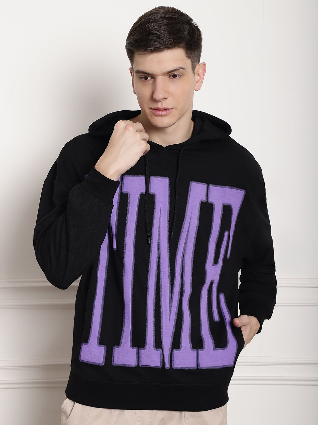 Stylish Printed Hooded Sweatshirt for Men - S, Black image
