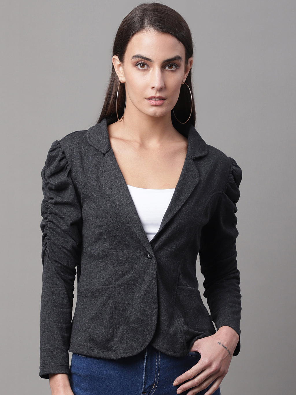 Women Black Solid Blazer - XXL, Black image