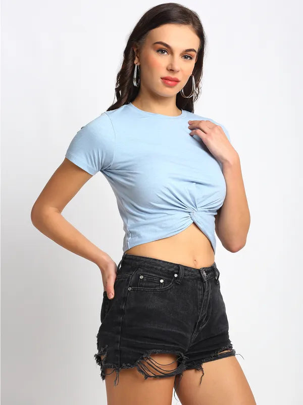 Stylish Blue Front-Gather Crop Top For Women image 4