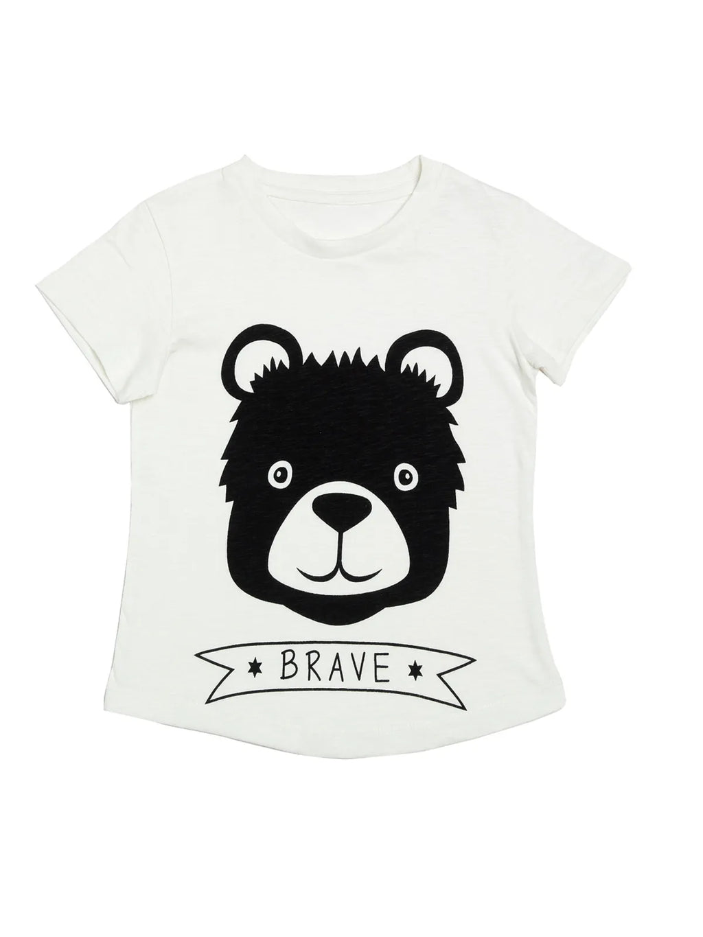 Door74 Unisex Off White Brave Printed Round Neck T-Shirt - 11-12Y image