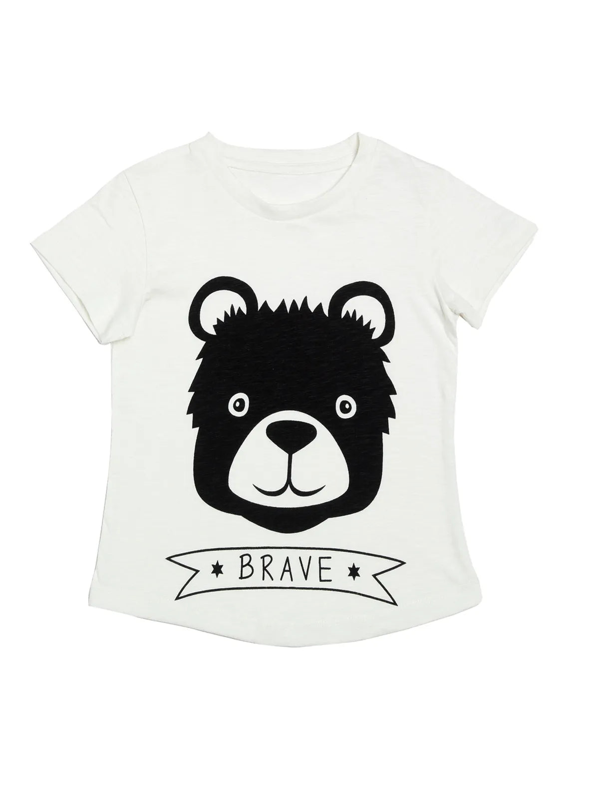 Door74 Unisex Off White Brave Printed Round Neck T-Shirt - 11-12Y image