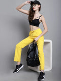 Yellow Cotton Solid Joggers For Women image 1