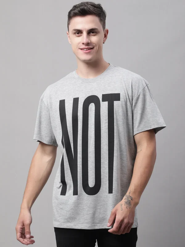 Grey Melange Cotton Printed Oversized T-Shirt For Men