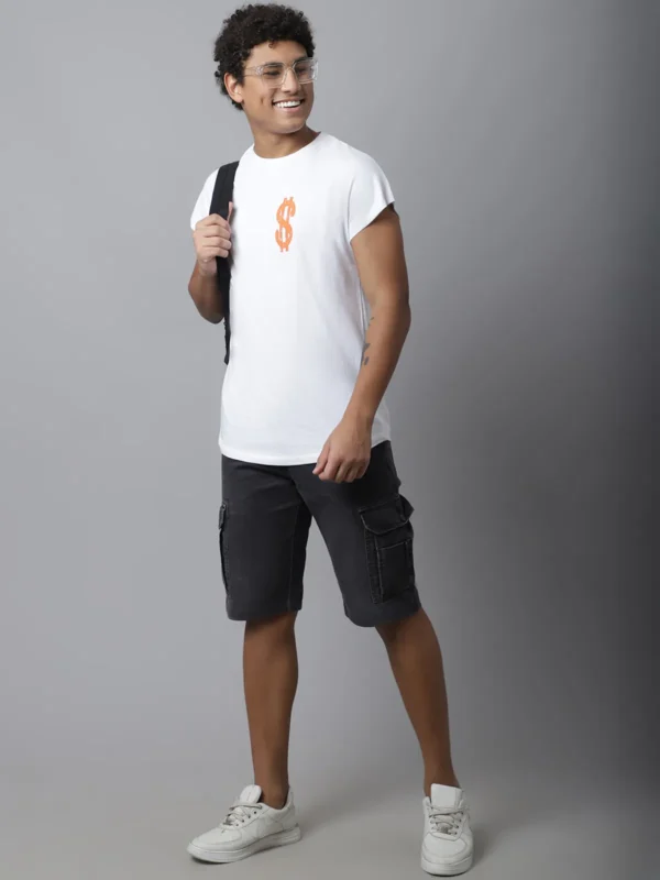 White Cotton Printed Regular Fit T-Shirt For Men