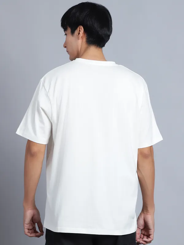 Off White Cotton Printed Oversized T-Shirt For Men - Image 4