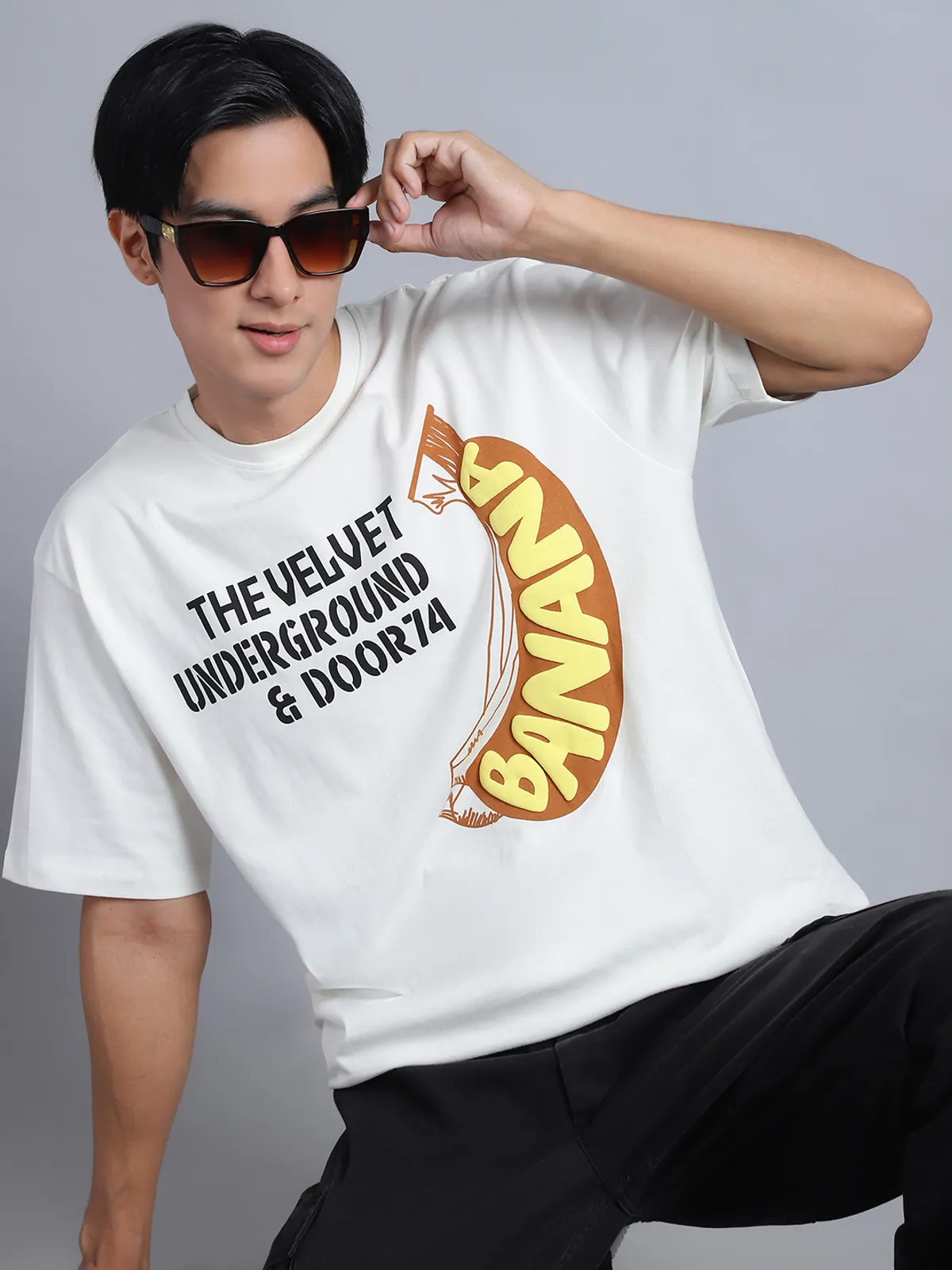 Off White Cotton Printed Oversized T-Shirt For Men