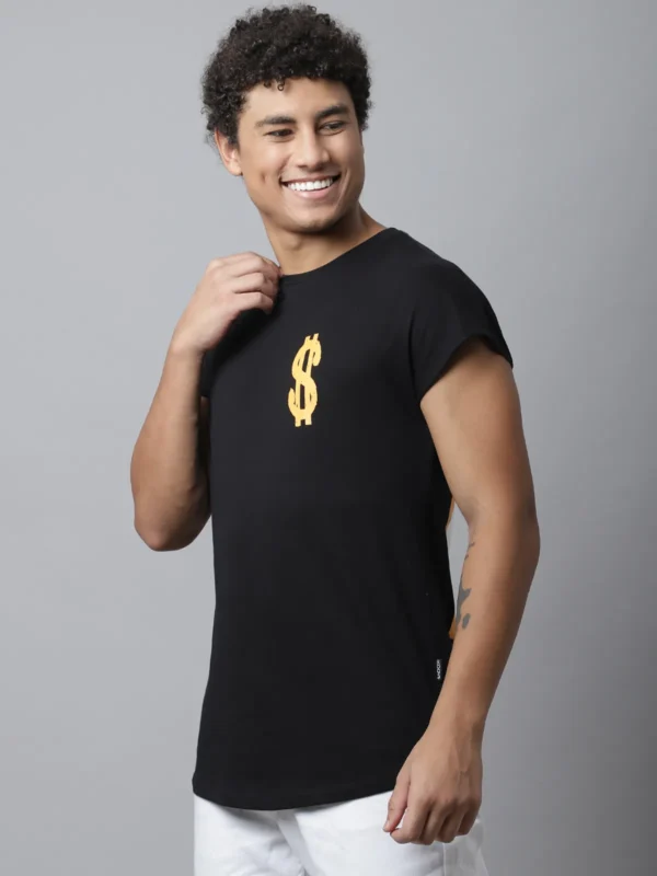Black Cotton Printed Regular Fit T-Shirt For Men