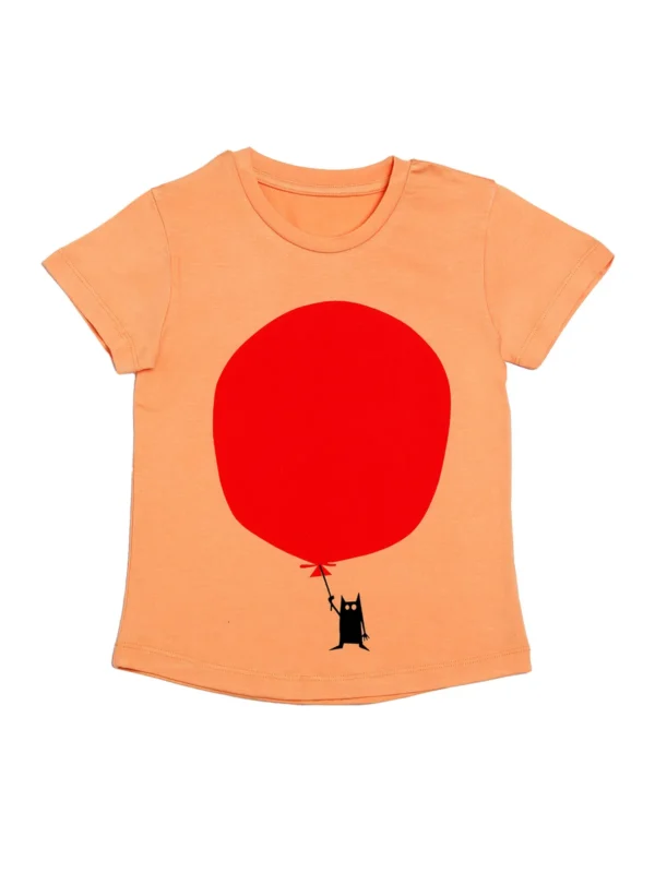 Door74 Unisex Peach Balloon Printed Round Neck T-Shirt