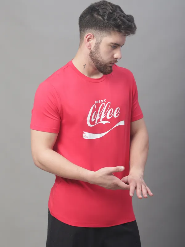 Red Cotton Printed Regular Fit T-Shirt For Men - Image 3