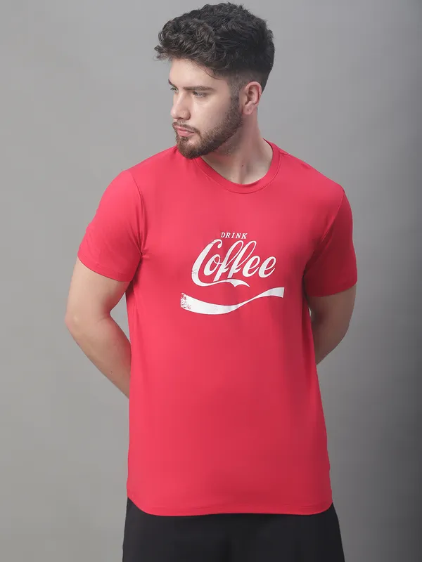 Red Cotton Printed Regular Fit T-Shirt For Men - Image 5