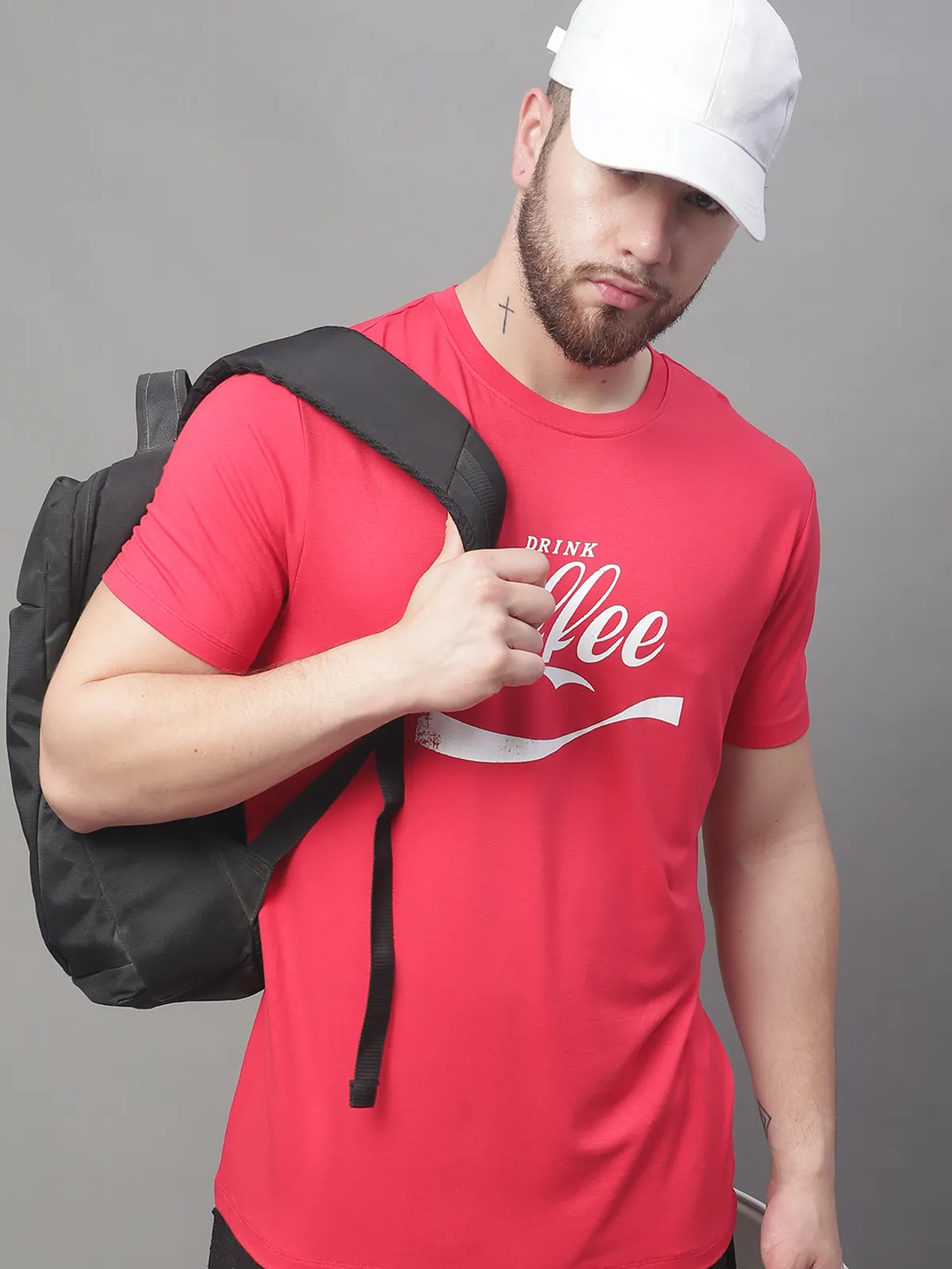 Red Cotton Printed Regular Fit T-Shirt For Men