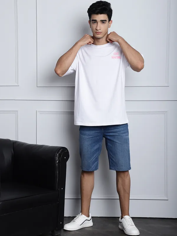 White Cotton Printed Oversized T-Shirt For Men - Image 2