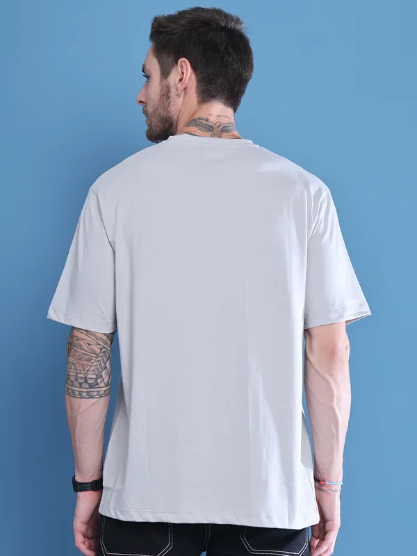 Grey Cotton Printed Oversized T-Shirt For Men - Image 4