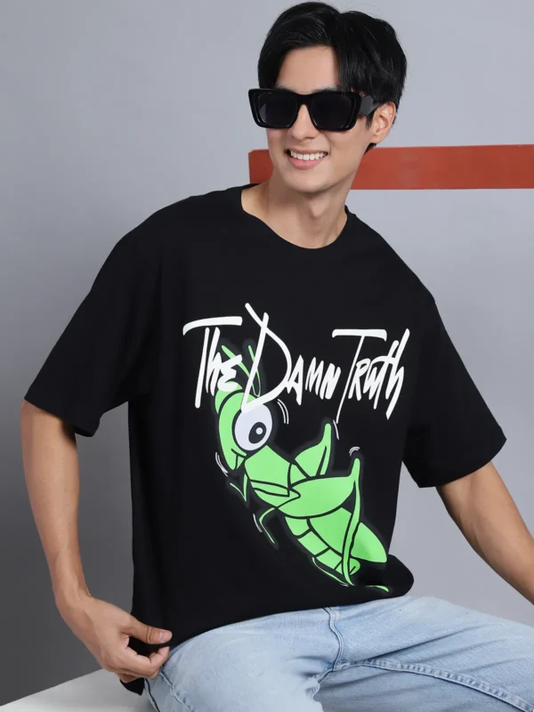 Black Cotton Printed Oversized T-Shirt For Men