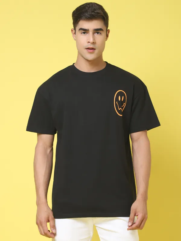 Black Cotton Printed Oversized T-Shirt For Men - Image 5