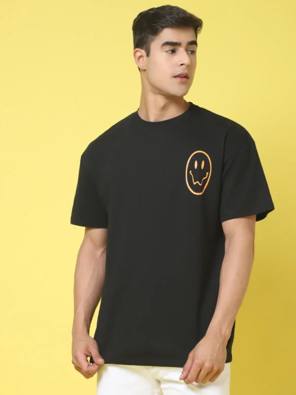 Black Cotton Printed Oversized T-Shirt For Men