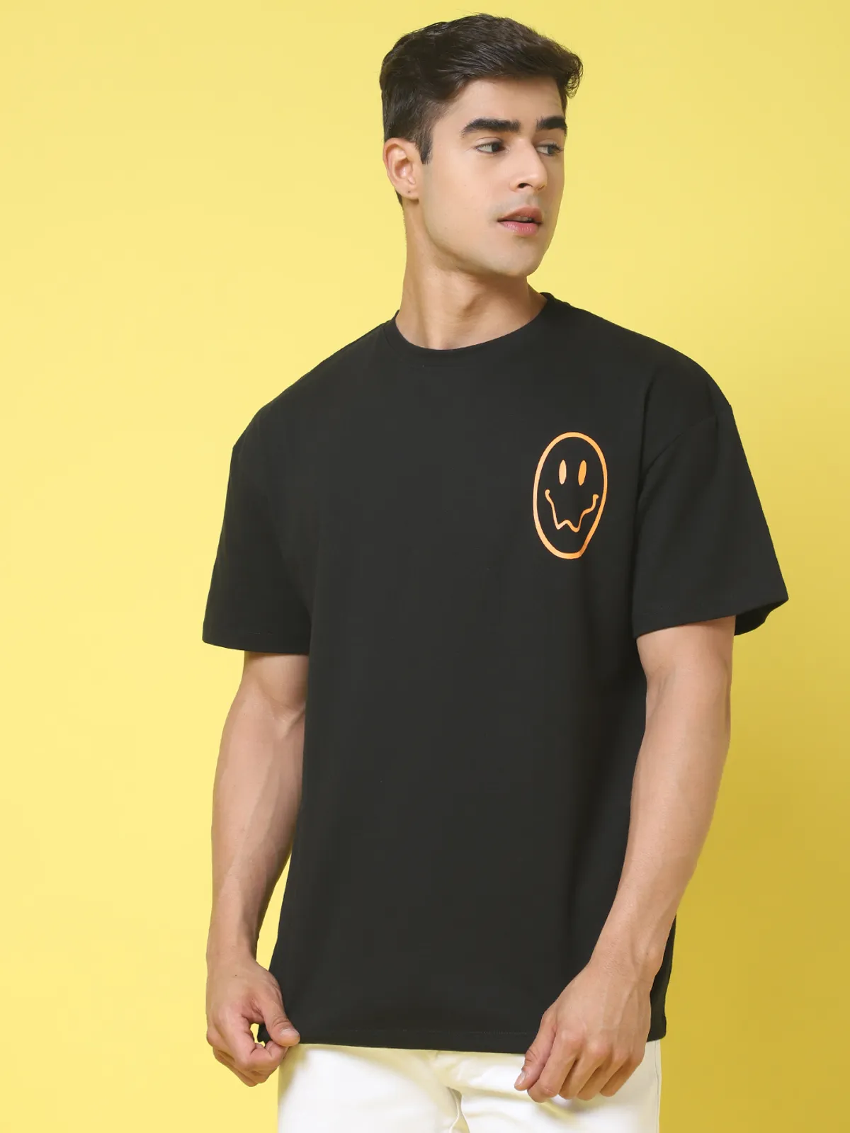 Black Cotton Printed Oversized T-Shirt For Men