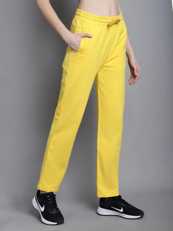 Yellow Cotton Solid Joggers For Women