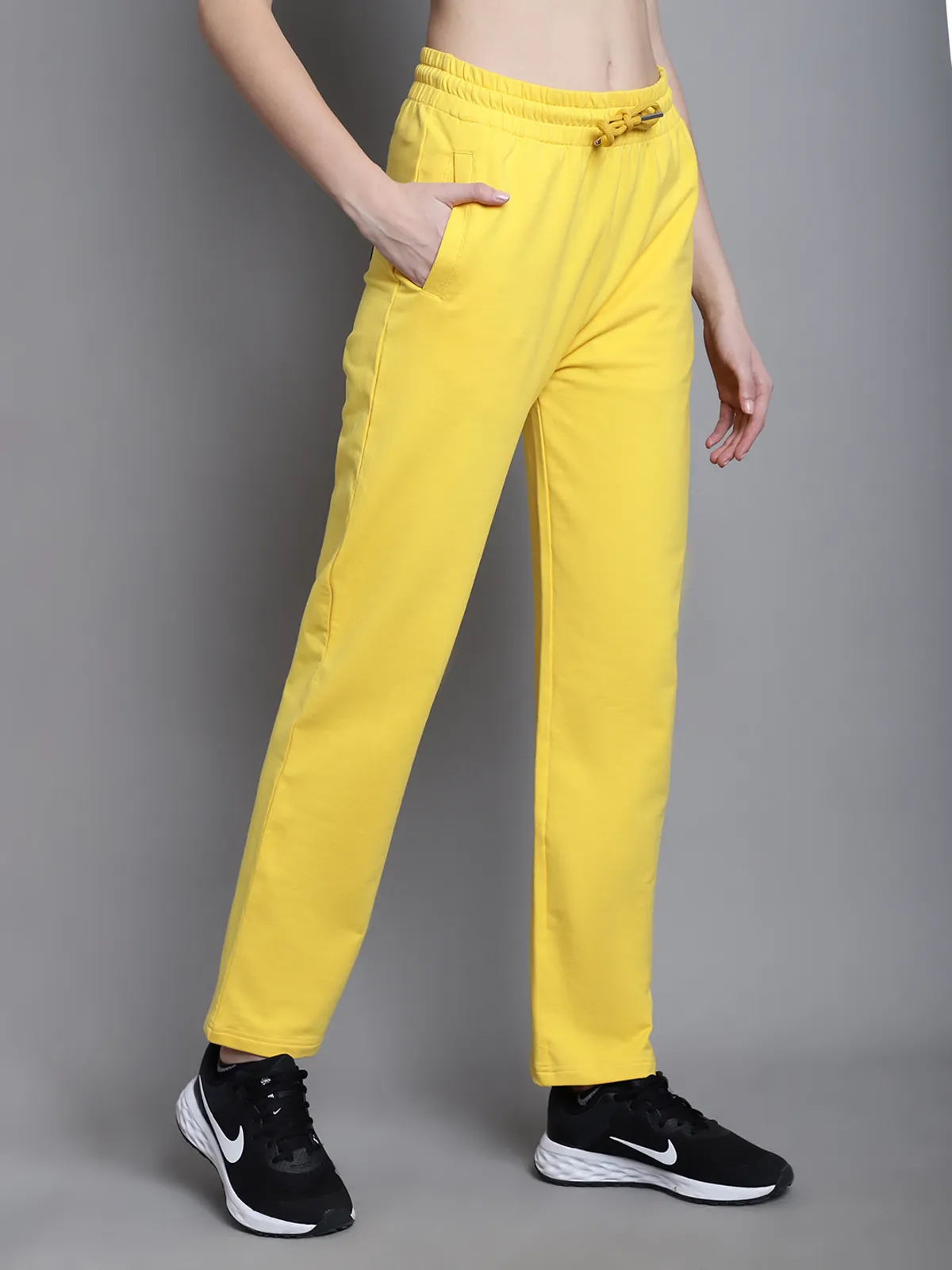 Yellow Cotton Solid Joggers For Women