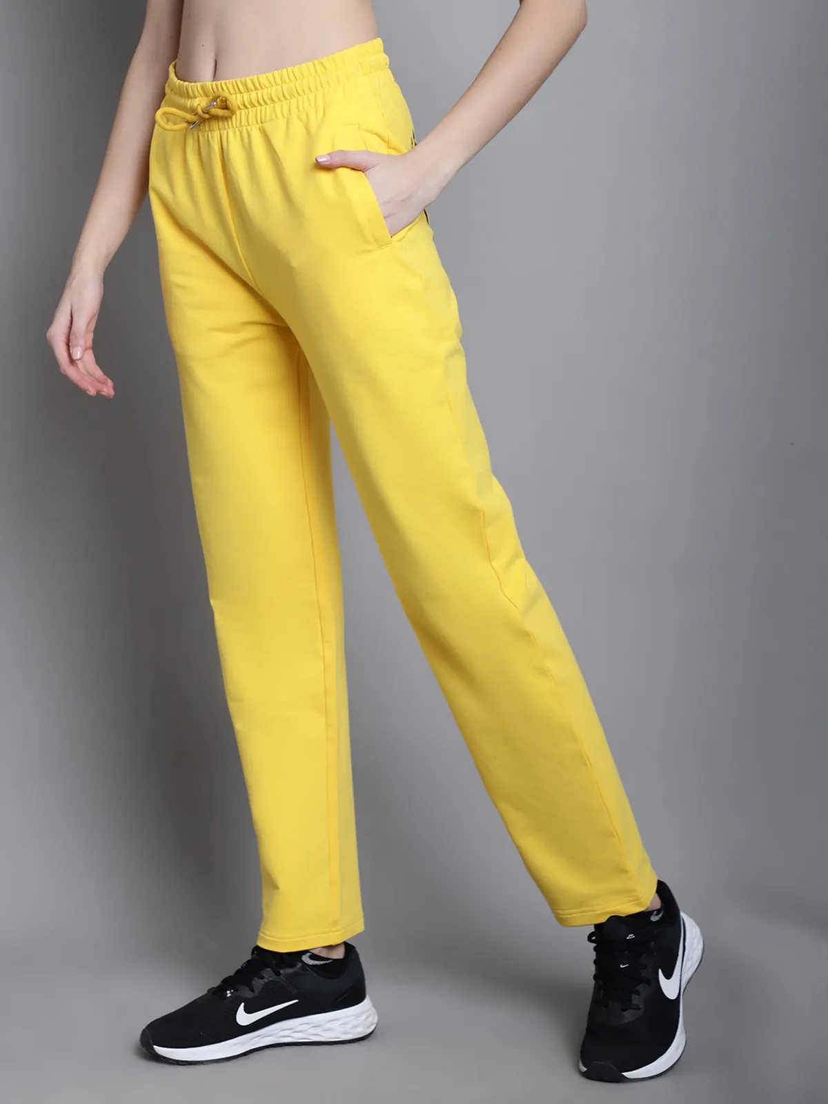 Yellow Cotton Solid Joggers For Women - Image 5