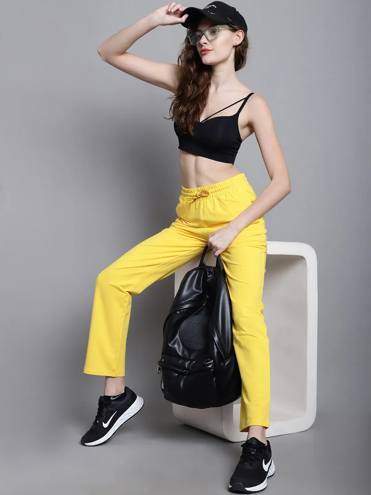 Yellow Cotton Solid Joggers For Women - Image 2