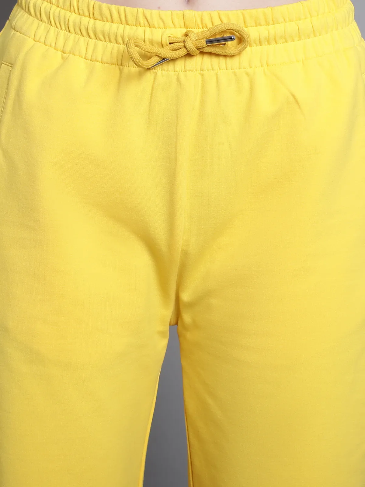 Yellow Cotton Solid Joggers For Women - Image 3