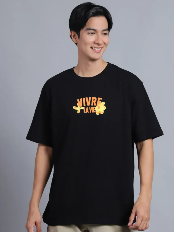 Black Cotton Printed Oversized T-Shirt For Men