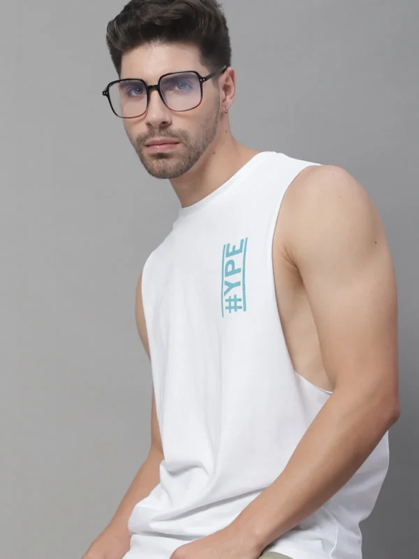 Door74 Hype Printed Drop Armhole White Vest