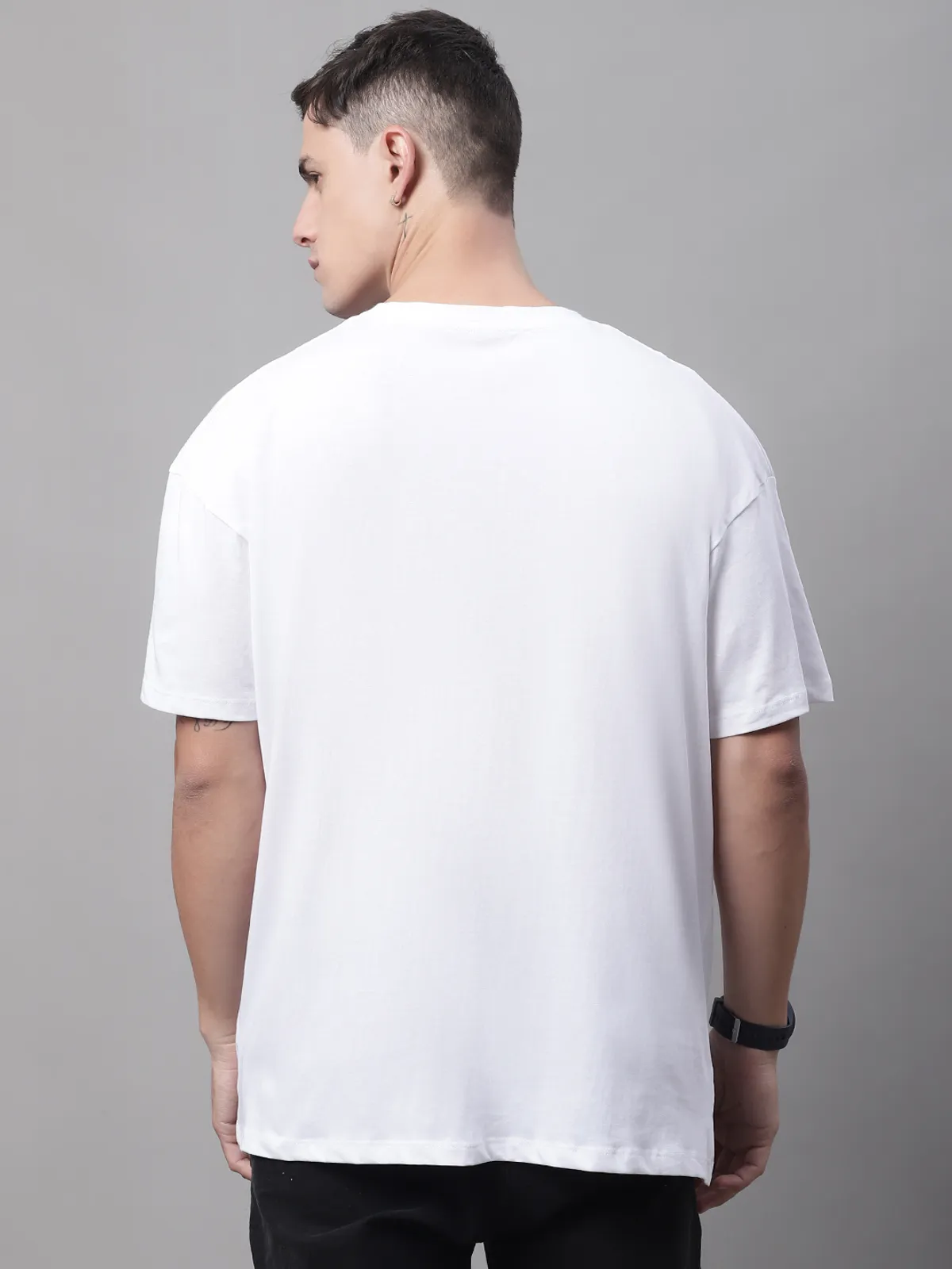 White Cotton Printed Oversized T-Shirt For Men - Image 3