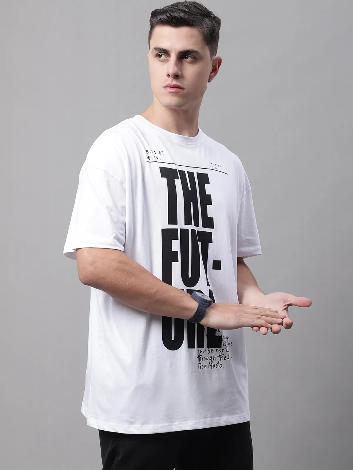 White Cotton Printed Oversized T-Shirt For Men - Image 5