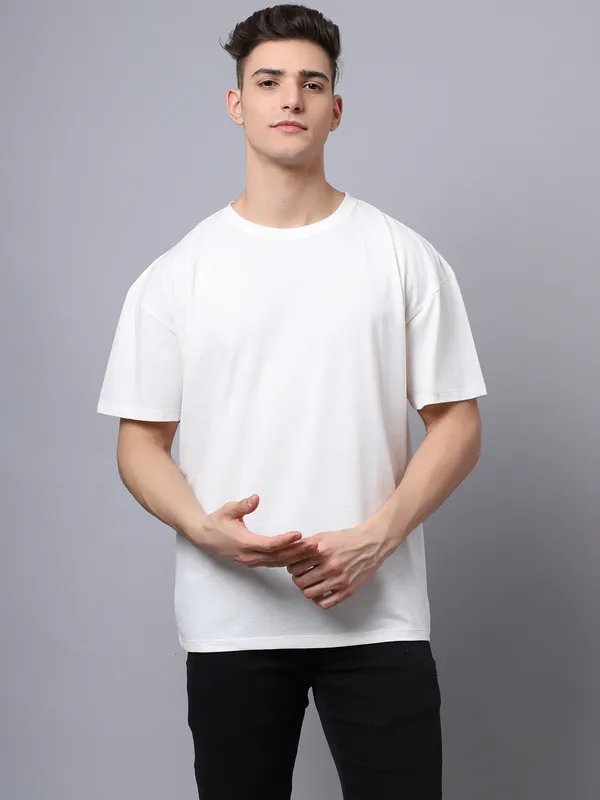 Off White Cotton Printed Oversized T-Shirt For Men - Image 5