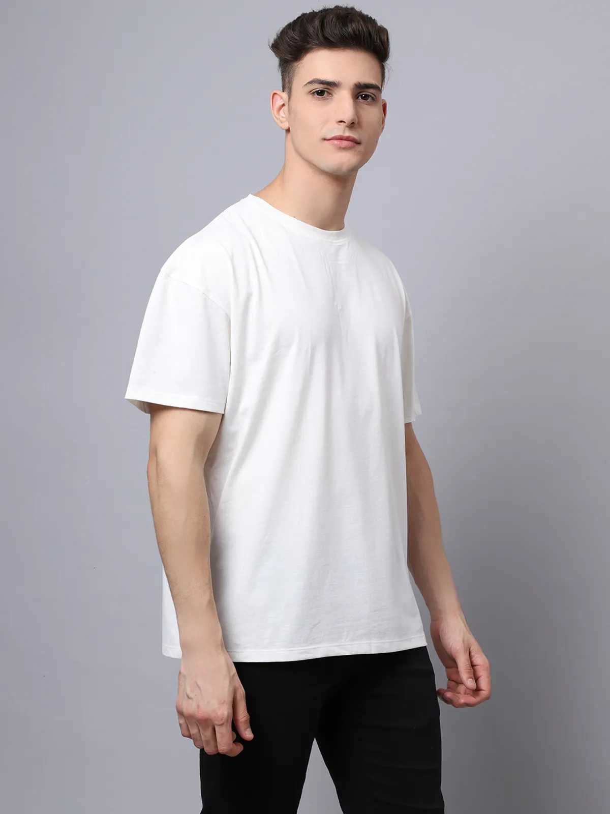 Off White Cotton Printed Oversized T-Shirt For Men