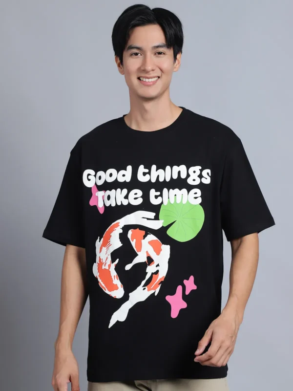 Black Cotton Printed Oversized T-Shirt For Men