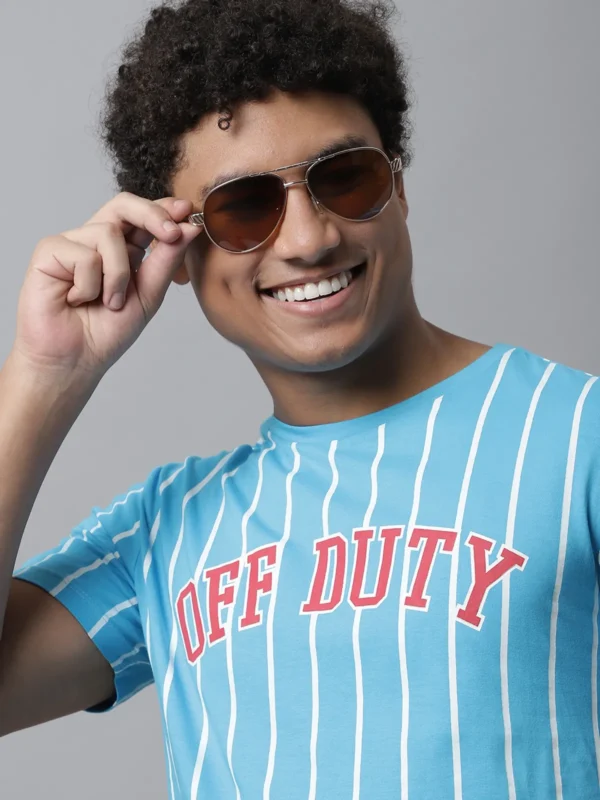 Blue Cotton Printed Regular Fit T-Shirt For Men