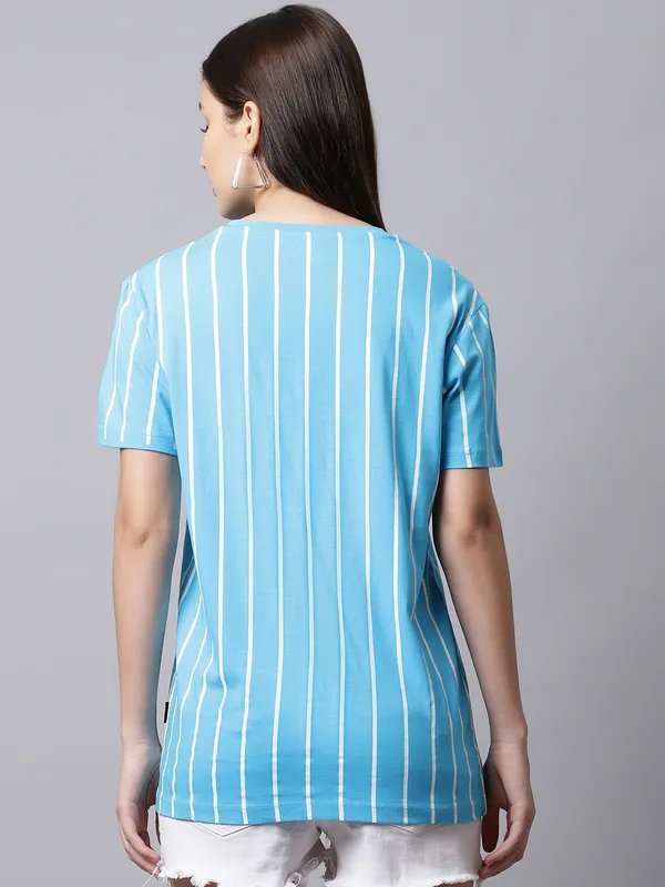 Blue Cotton Printed Regular Fit Round Neck T-Shirt For Women - Image 5