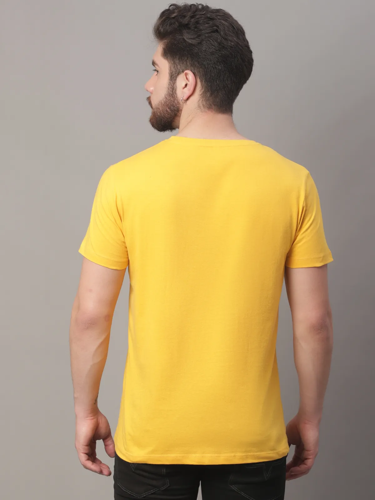 Yellow Cotton Printed Regular Fit T-Shirt For Men - Image 3