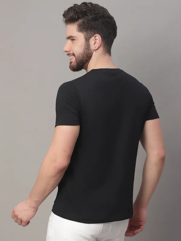 Black Cotton Printed Regular Fit T-Shirt For Men - Image 5