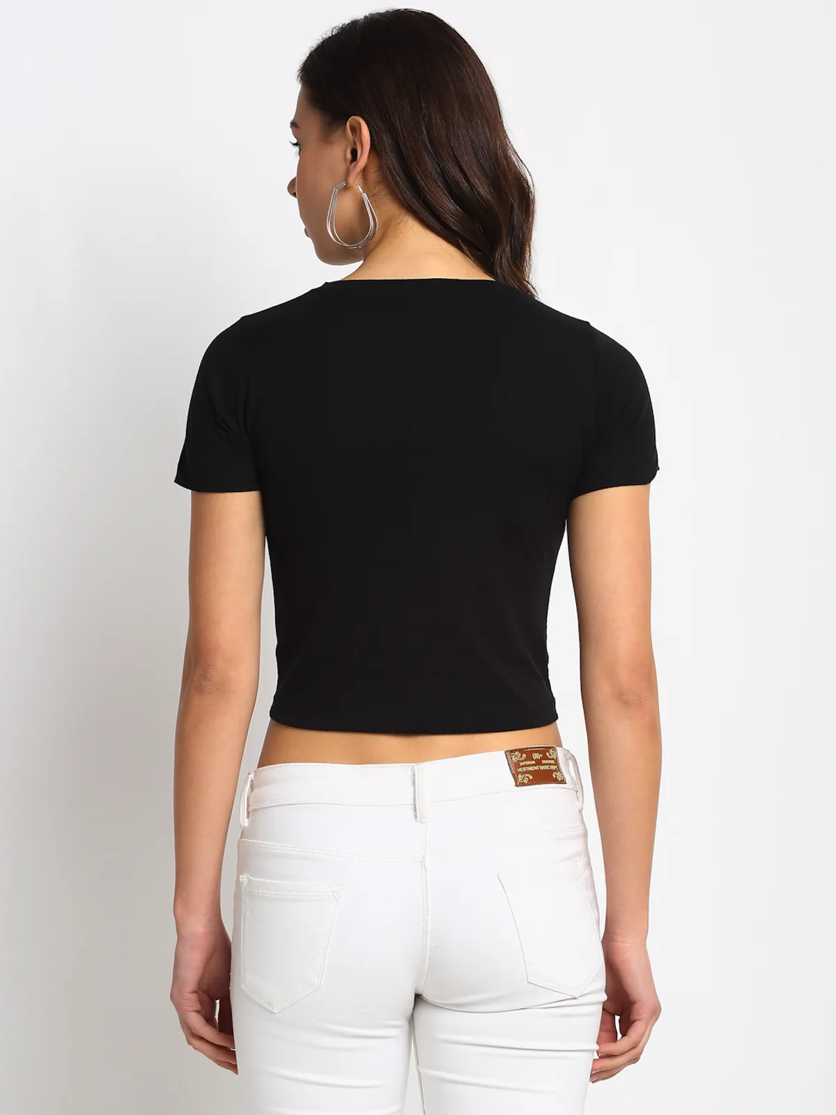 Door74 Stylish Black Front Knot Crop Womens Top - Image 6