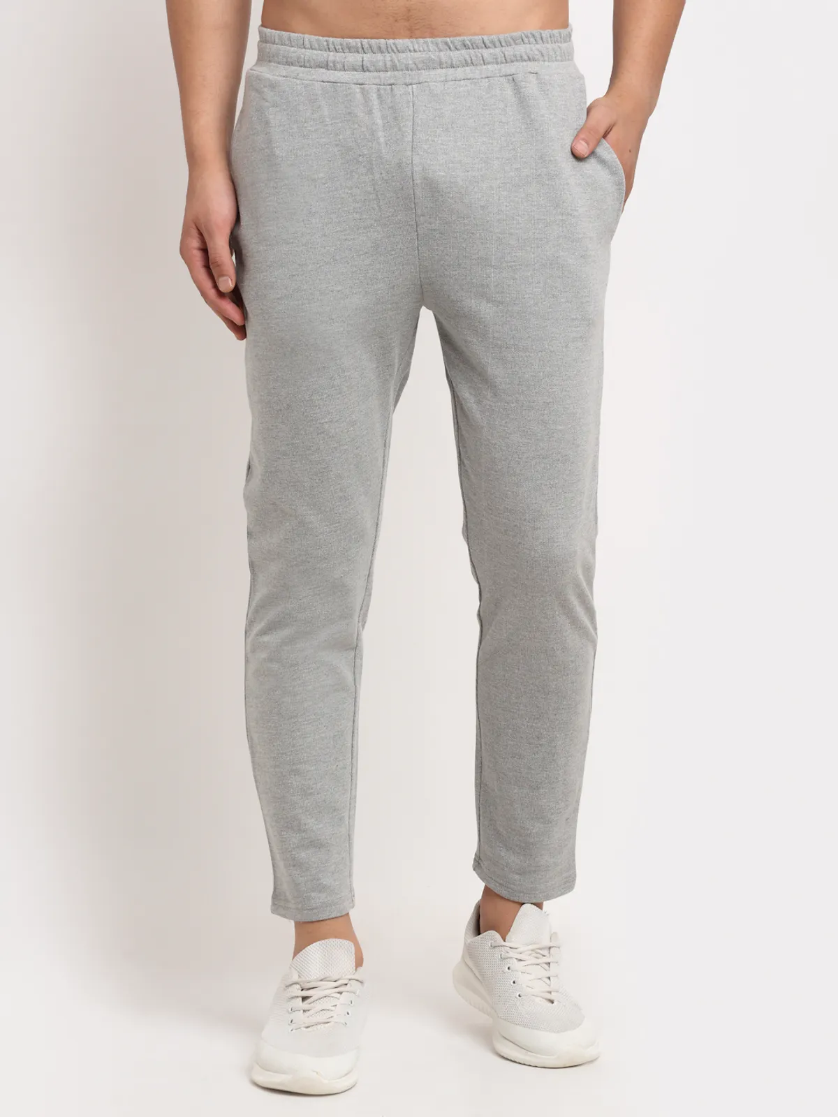 Light Grey Cotton Solid Jogger For Men