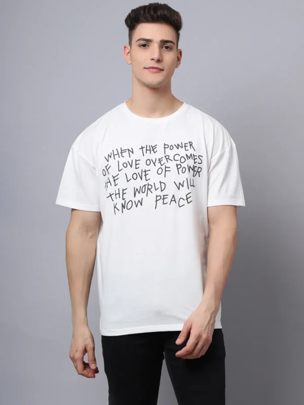 Off White Cotton Printed Oversized T-Shirt For Men