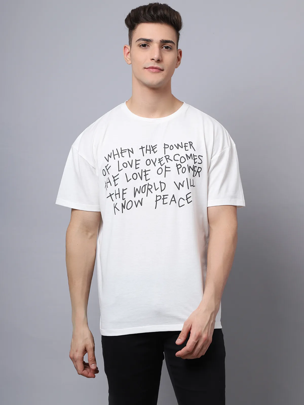 Off White Cotton Printed Oversized T-Shirt For Men