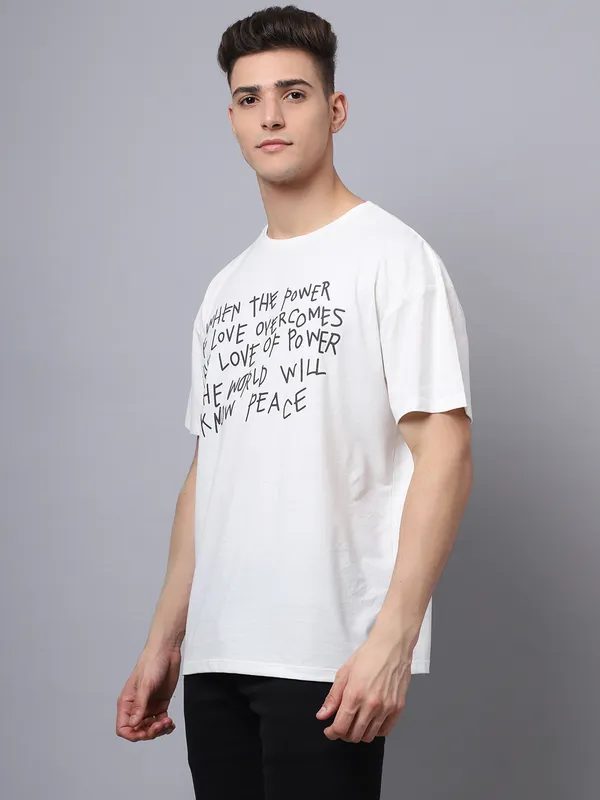 Off White Cotton Printed Oversized T-Shirt For Men - Image 4
