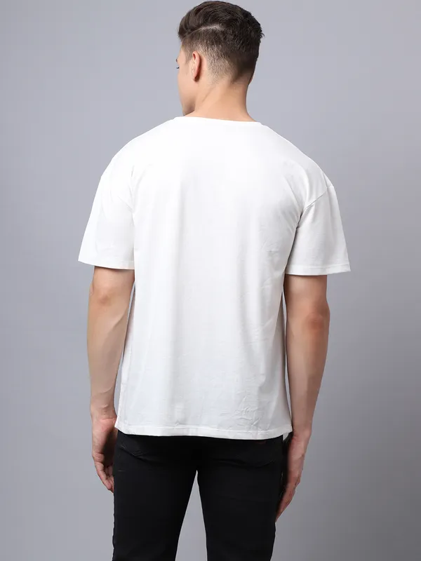 Off White Cotton Printed Oversized T-Shirt For Men - Image 5