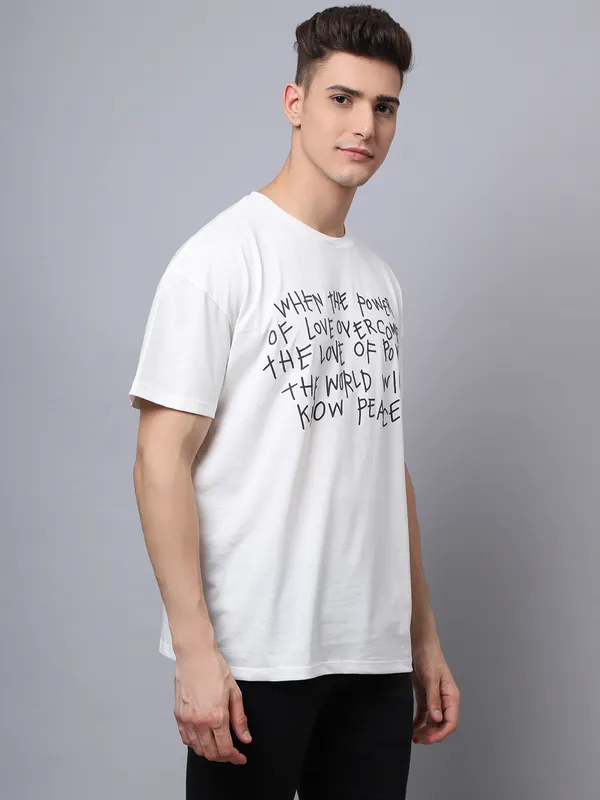 Off White Cotton Printed Oversized T-Shirt For Men - Image 3