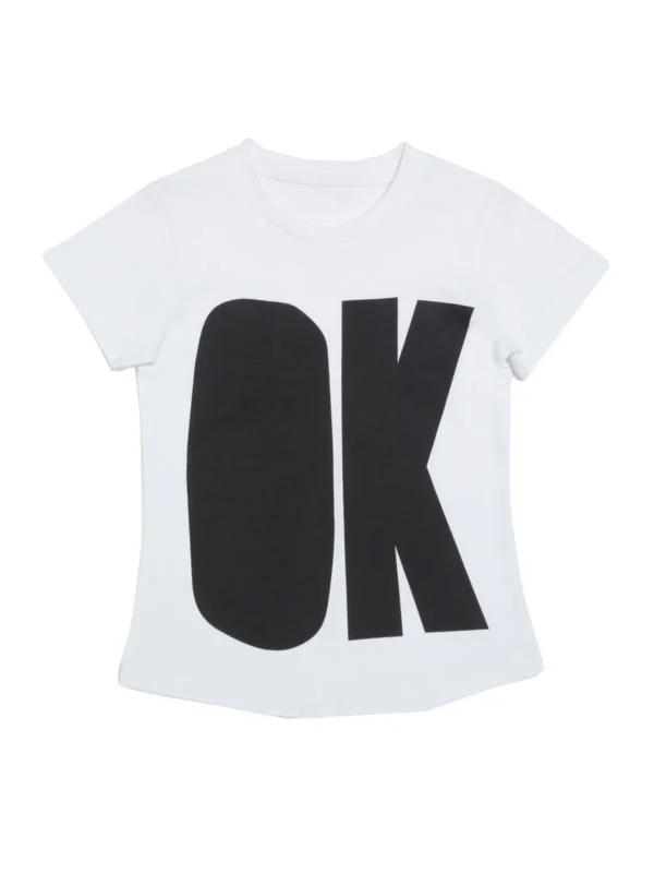 Door74 Unisex White Ok Printed Round Neck T-Shirt