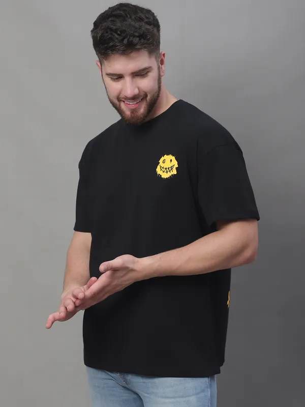 Black Cotton Printed Oversized T-Shirt For Men - Image 3