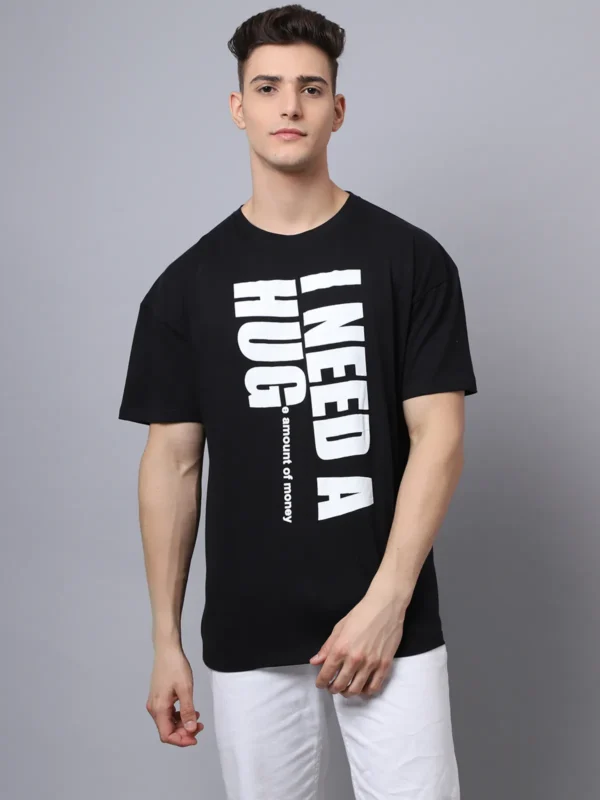 Black Cotton Printed Oversized T-Shirt For Men
