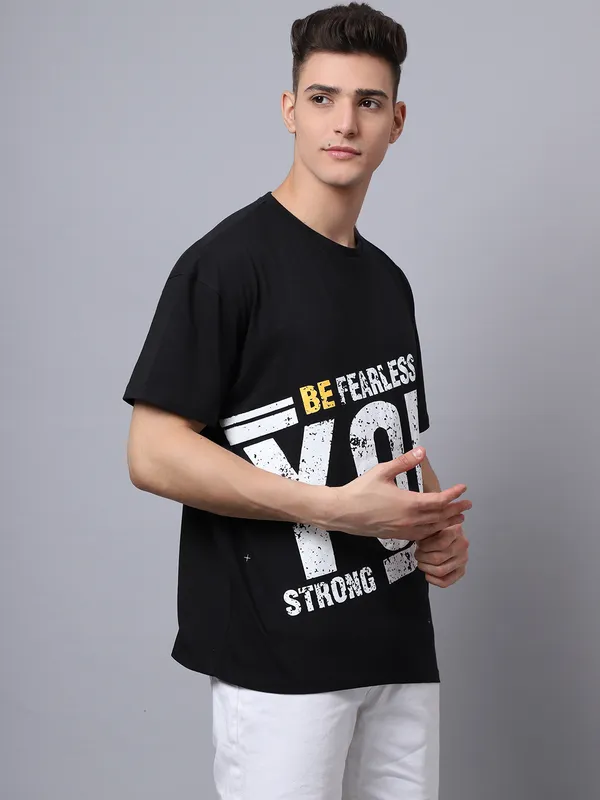 Black Cotton Printed Oversized T-Shirt For Men - Image 3