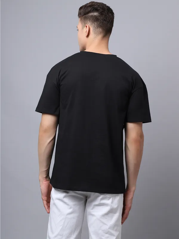 Black Cotton Printed Oversized T-Shirt For Men - Image 5